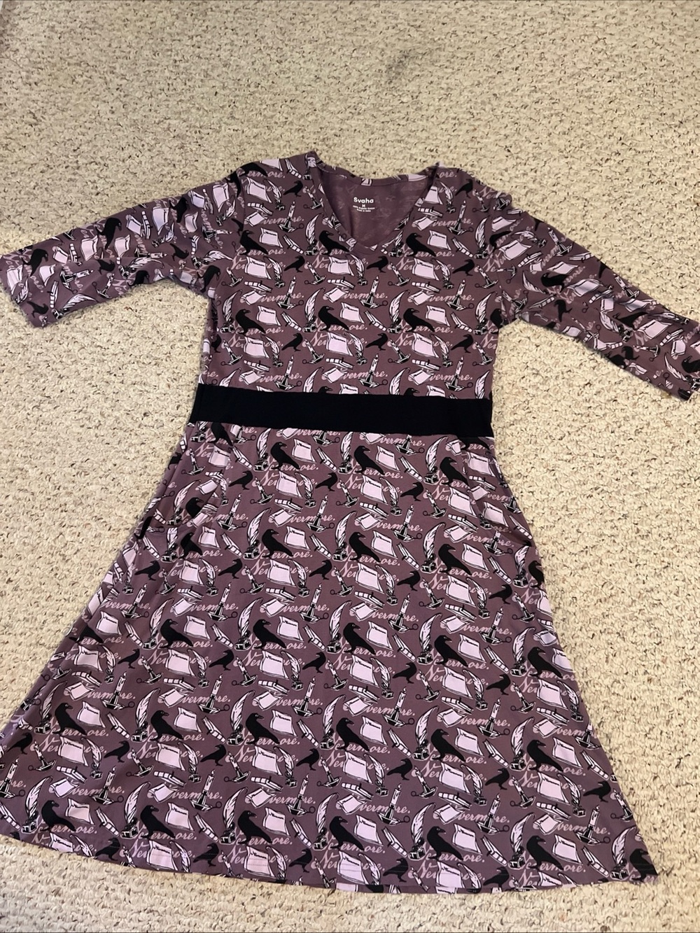 Women's 100% organic cotton Edgar Poe Raven A-Line Dress with Black Waistband